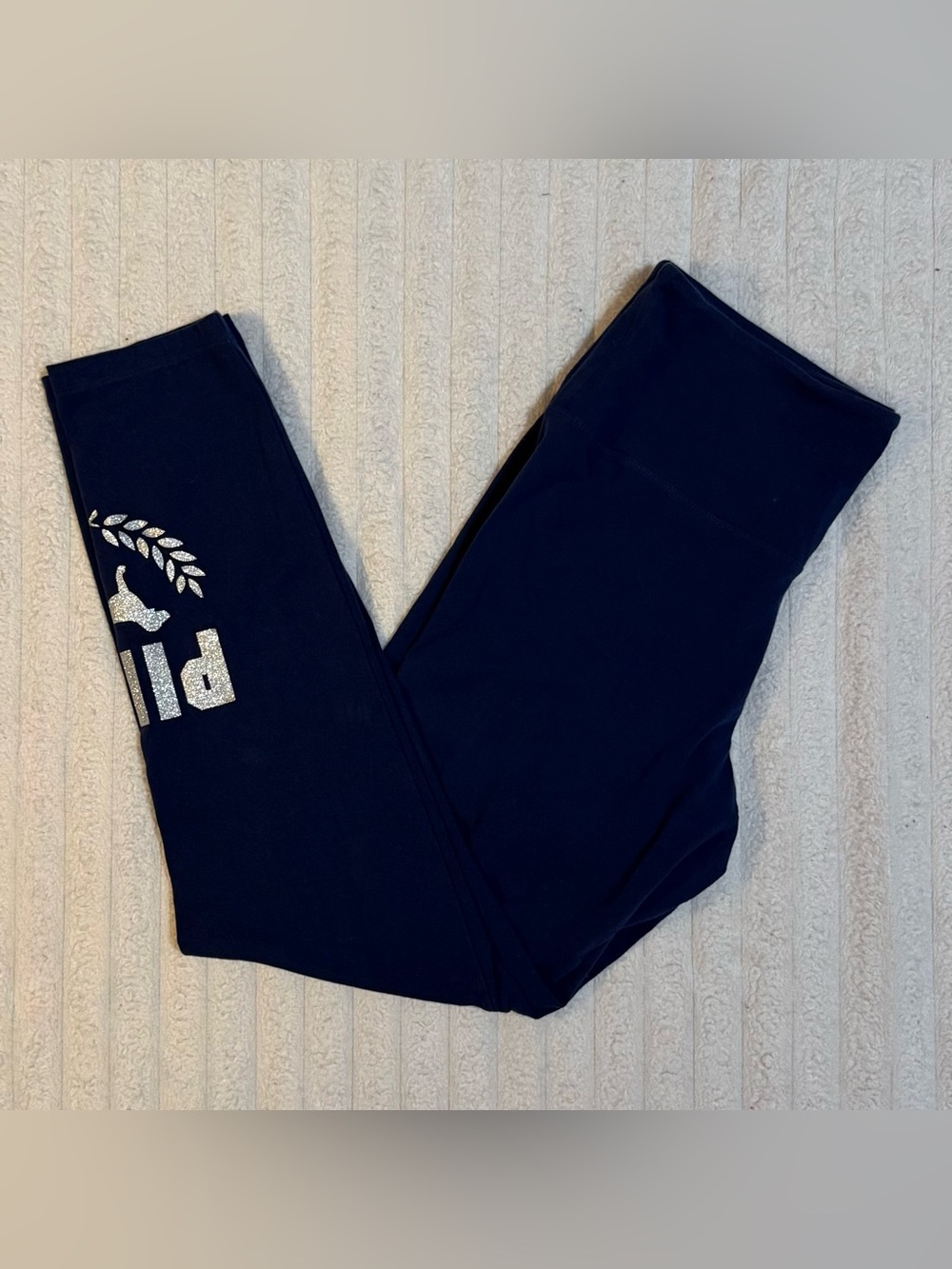 PINK By Victoria's Secret Navy Leggings Silver Glitter Logo On Leg Size XL